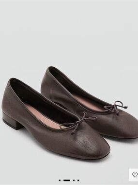 Mango Brown Leather Ballet Flats with Bow